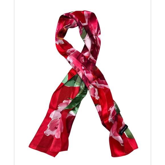 Jones New York Pink Red Roses Floral 100% Silk Scarf Wrap 56x10 inches NWT - Picture 1 of 6